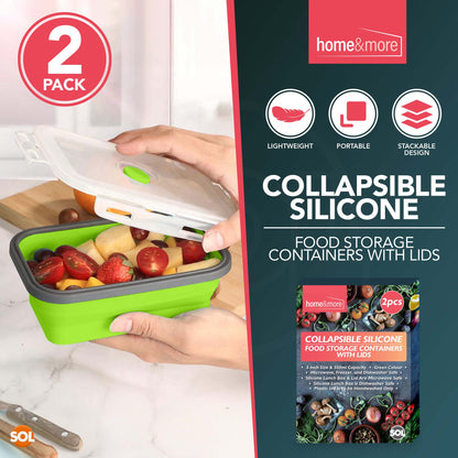 2PK Silicone Collapsible Food Storage Containers 5Inch 350ml Lunch Box with Lids
