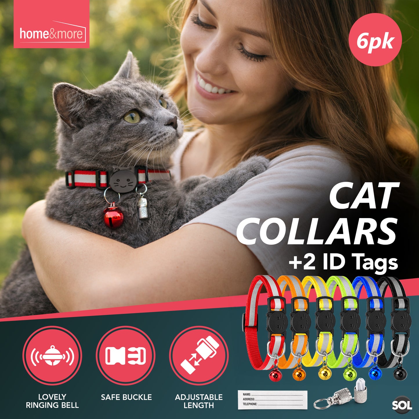 Reflective Cat Collar with Safety Release | ID Tag Bell | Quick Adjustable 6 Pack