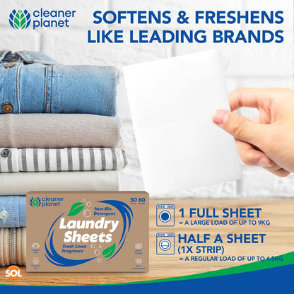30-60 Laundry Sheets Eco Detergent Clothes Fabric Washing Machine Non Bio Travel
