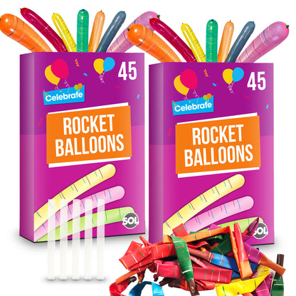 45-90 Rocket Balloons and Pipes Striped Noisy Birthday Party Bag Filler Kids Fun