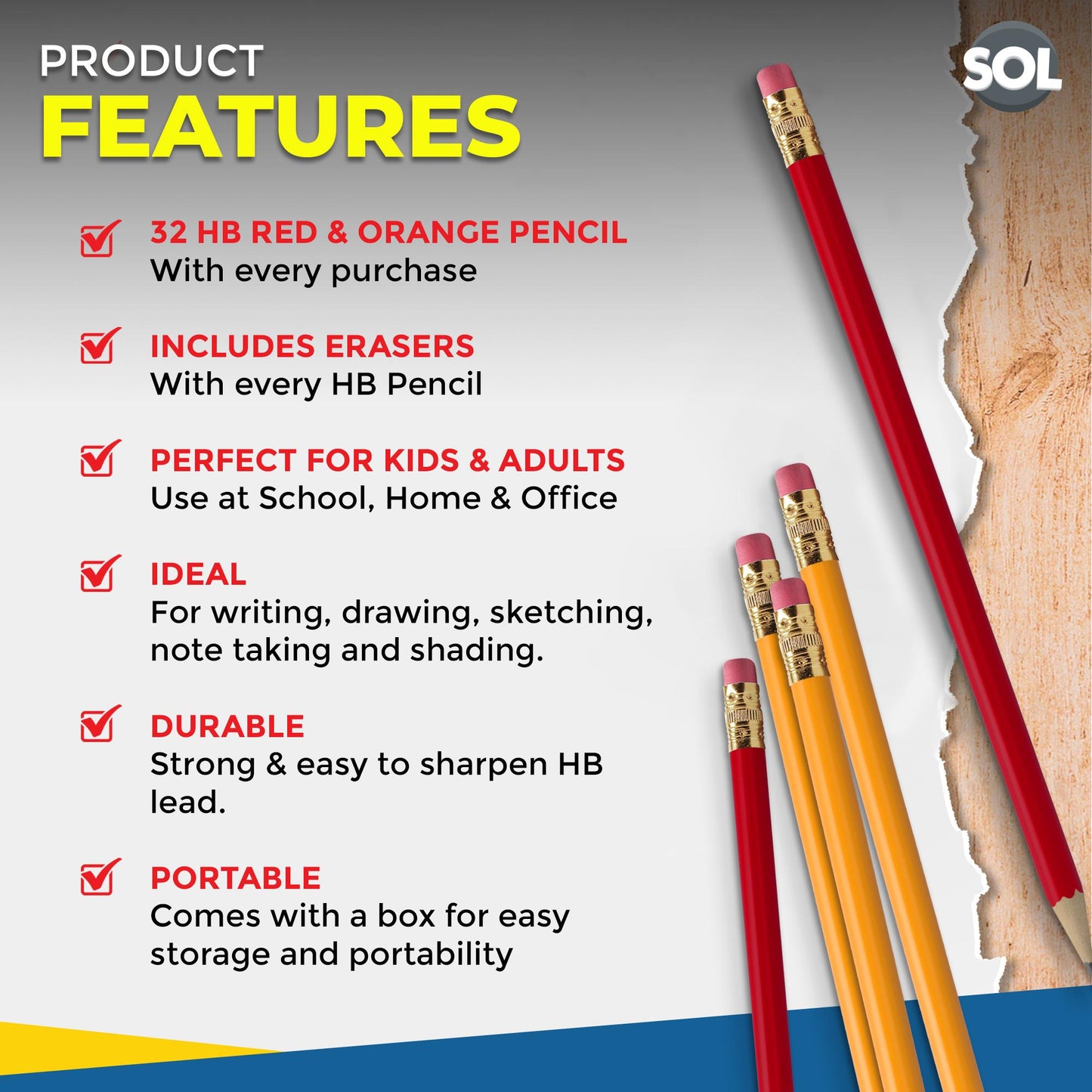 32-96 Strong HB Pencils with Eraser Rubber Tips Office School Drawing Art Craft