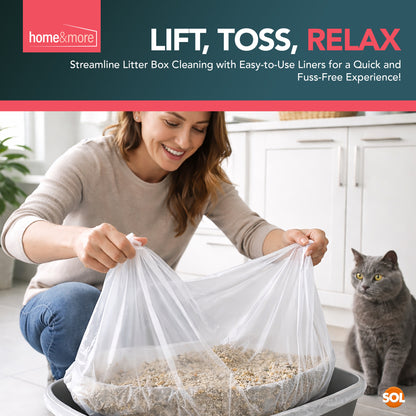 SOL 10pk Extra Large Cat Litter Tray Liners, 56cm X 70cm Thick Leak Proof Litter Bags, Tear-Resistant And Leak Proof Design For Easy Cleanup, Fit To Small To Large Cat Tray, Effortless Setup & Removal