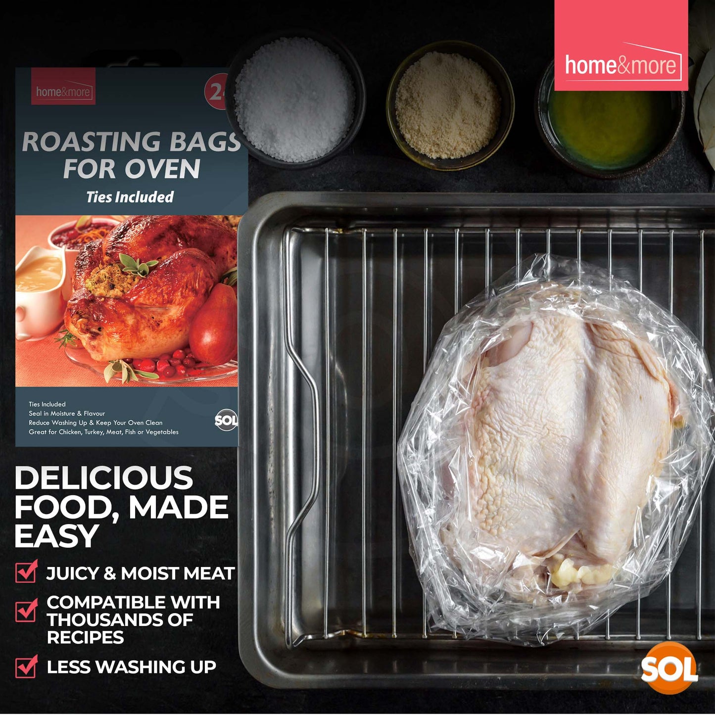 12-48 Large Roasting Bags Chicken Turkey Poultry Meat Fish Oven Cooking 25x38cm