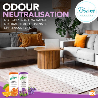 SOL 2pk Assorted Fragranced Carpet Freshener Pet Friendly Odour Eliminator, Carpet Deodoriser Powder Long Lasting Clean & Fresh Fragrance in Lavender and Orange Scents