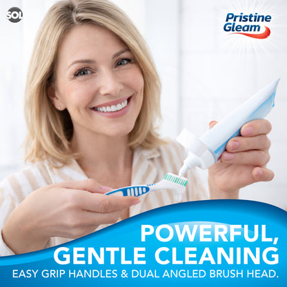 SOL 2pk Denture Brush – Dual Angled Heads with Soft Bristles for Hard-to-Reach Areas, Ideal Oral Hygiene Solution for False Teeth and Oral Appliance, Comfortable, Non-Slip Grip Handle Retainer Cleaner