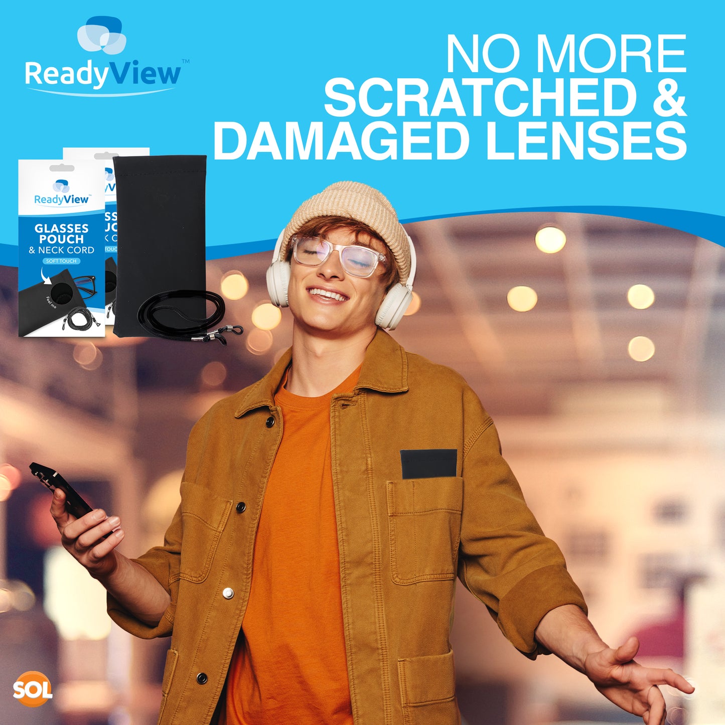 SOL 1pk Sunglasses Pouch & Cord, Soft Glasses Case for Men & Women Sunglasses Protective Glass Bag for Eyewear, Stylish & Durable Soft Pouch as Glasses Pouch & Cord Sticker