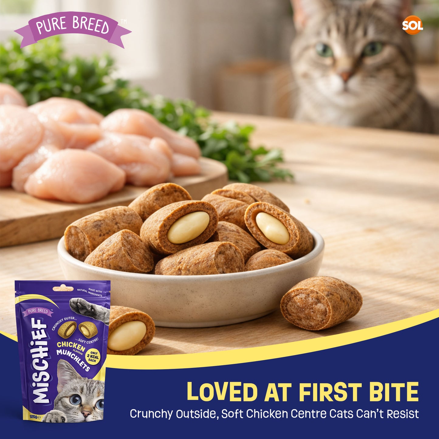 6-12pk Cat Pillow Chews Chicken Crunchy Cat Treats 125g Training Bulk Snack