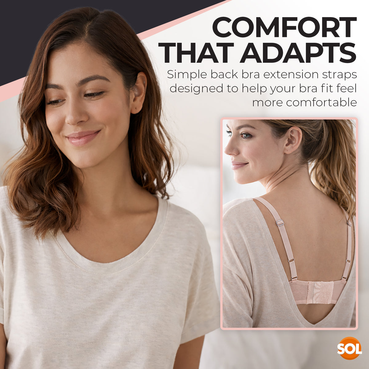 SOL 3pk Bra Extenders with 3 Hooks - Black, White and Skin Colour Shades