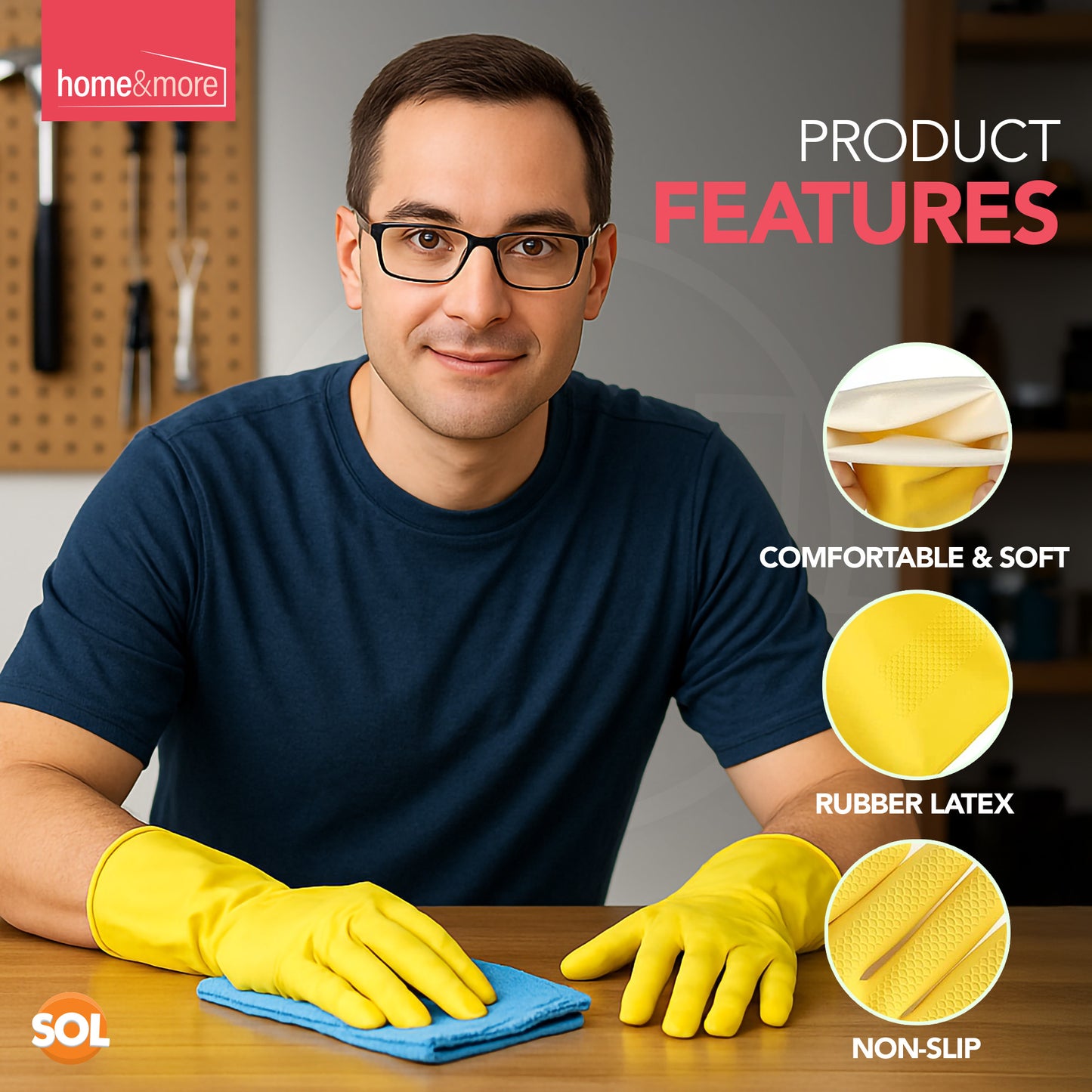 Rubber Gloves Large | Long Sleeve Household Washing Up | 4 Pairs