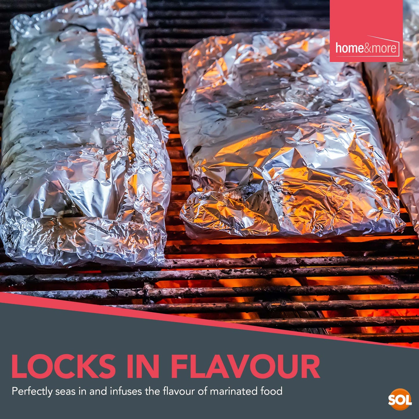 SOL 4pk Tin Foil 32m in Total - 8m x 29cm Large Size - Non-Stick Tin Foil for Wrapping, Grilling, BBQ & Baking – Heavy-Duty Silver Cooking Foil with Cutter