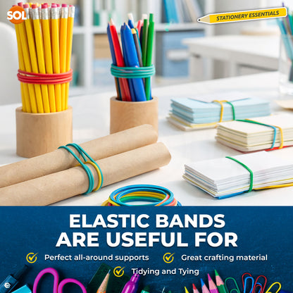 Strong Elastic Rubber Bands | Assorted Colours Home School Office | 800 Pack