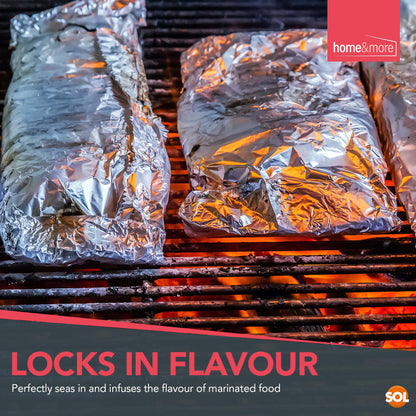 SOL 8pk Tin Foil Roll 64M Aluminium Kitchen Foil Roll 8M x 29cm Non-Stick Aluminium Foil for Wrapping, Grilling & BBQ Tinfoil Roll Dispenser & Cutter Silver Foil Kitchen Cooking Foil