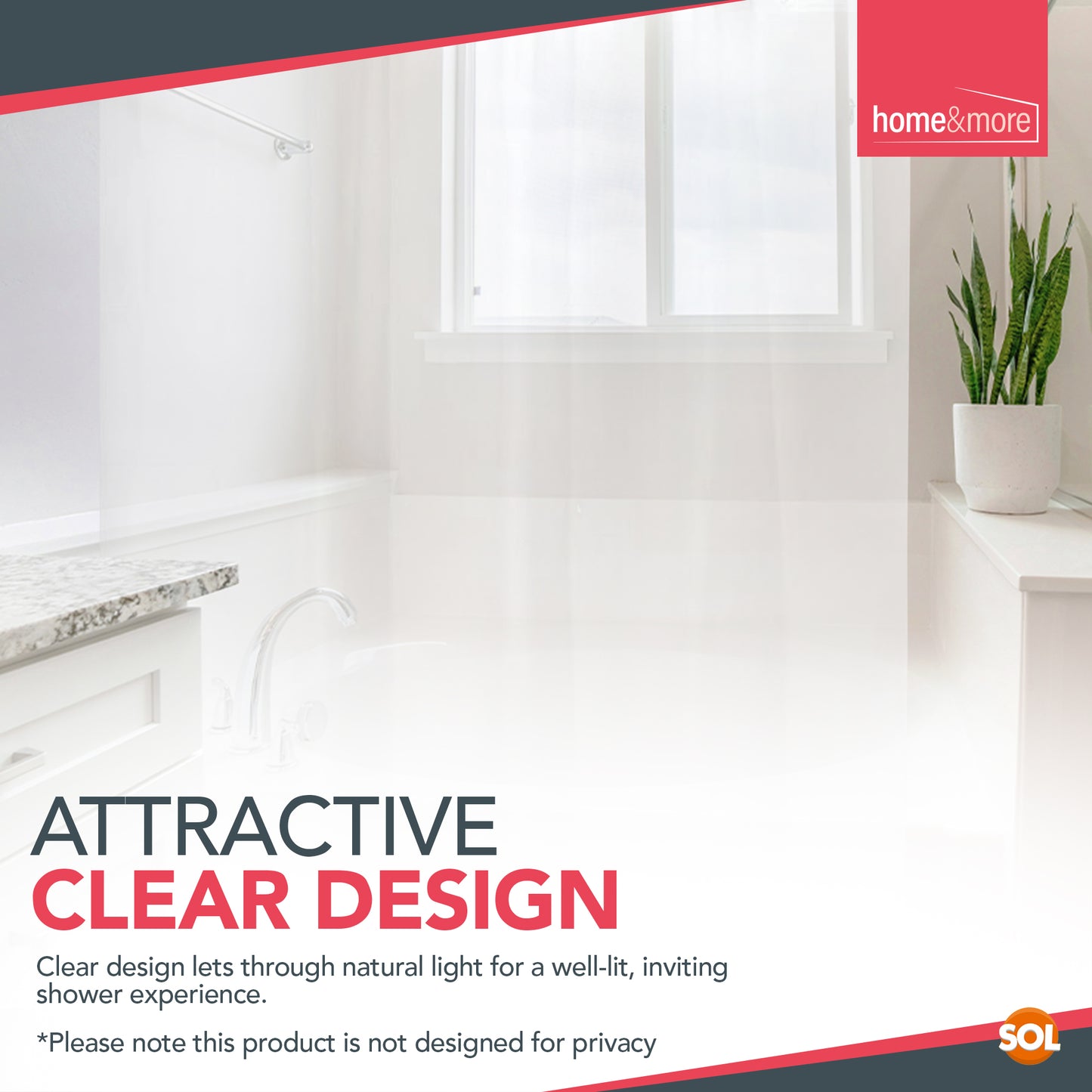Shower Curtains Clear with Ring Hooks 180 x 180 cm Bathroom Waterproof Polyester