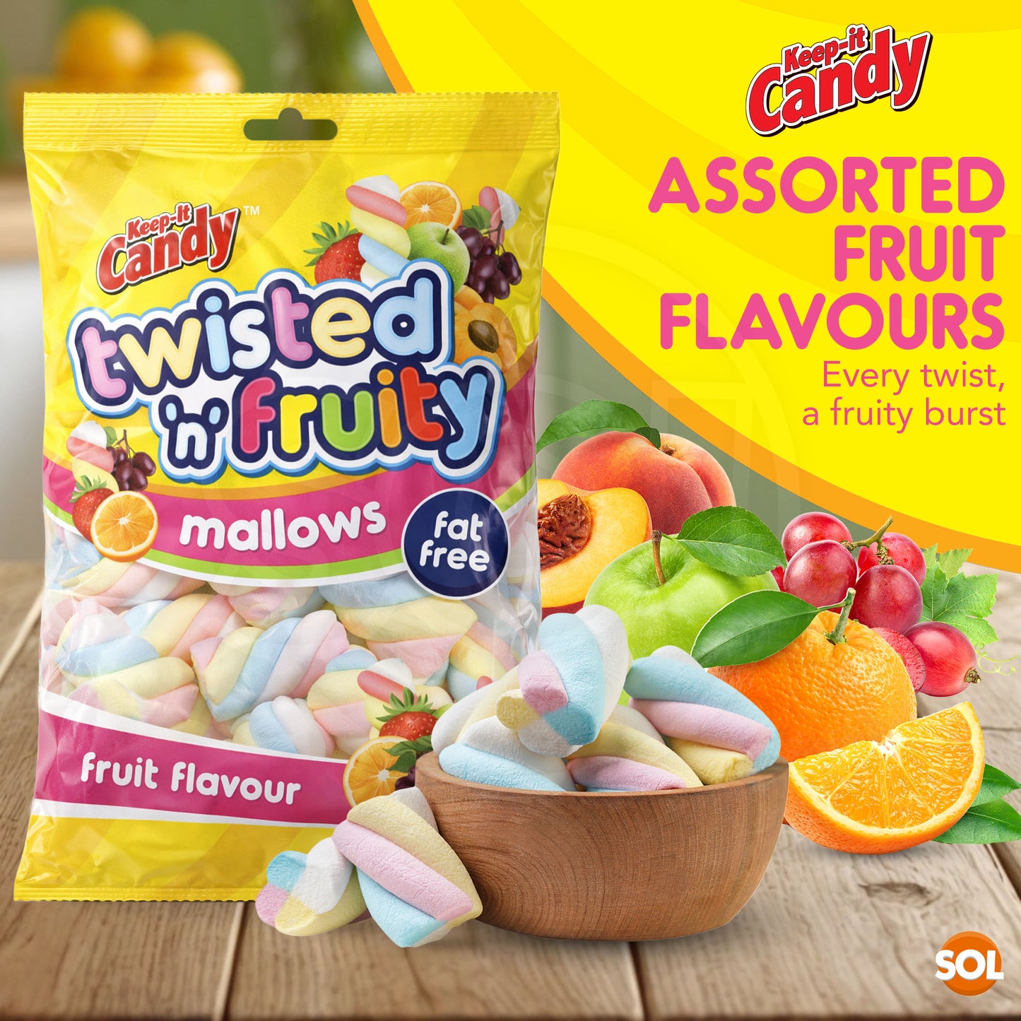 1-6pk Fruit Flavour Twisted Marshmallows Mini Mallows Bulk Party Sweets Candy