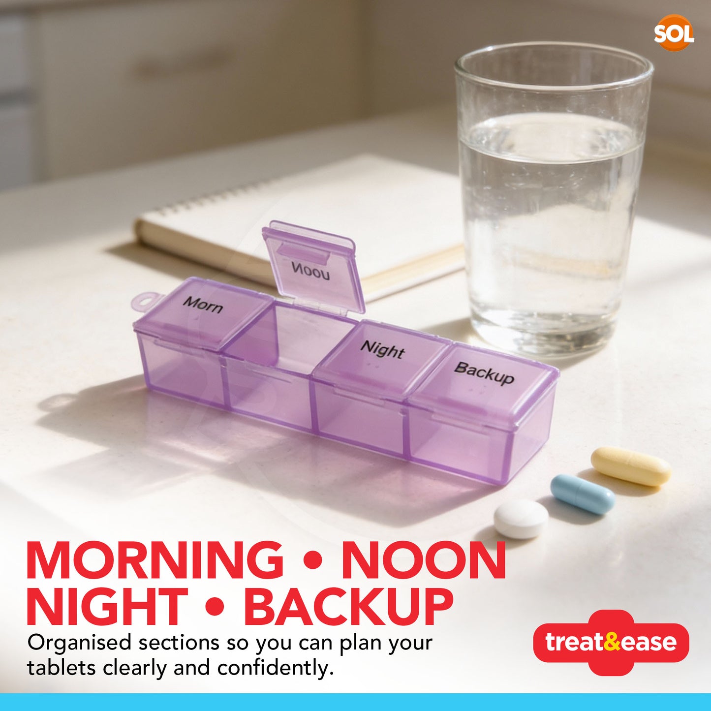 Treat & Ease Weekly Pill Organiser - 7 Day 4 Times a Day