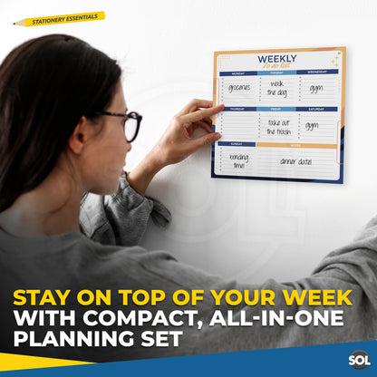 SOL 3-in-1 Weekly Planner, To do List & Shopping List Pad Set, Tear-off 50 Sheets Each, Minimalist Desk Organiser for Productivity, Tasks, Planning Schedule for Home & Office Use