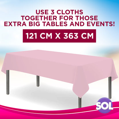 SOL 12pk Pink Table Cloths Party 121x121cm Plastic Cover Disposable for Parties - Heavy Duty Spill Protection - Opaque Design for Weddings, Buffets, Catering, Outdoor Events, Gender Reveals & More