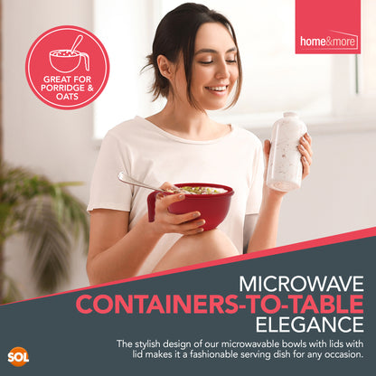 SOL 4pk Microwavable Containers with Vented Lids - 900ml Soup Mugs with Handles for Home & Office - Dishwasher-Safe Microwave Bowls with Leak-Proof Lids