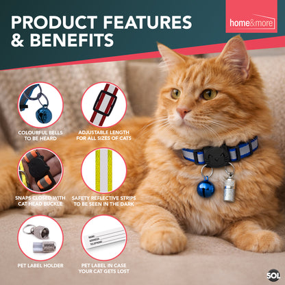 Reflective Cat Collar with Safety Release | ID Tag Bell | Quick Adjustable 6 Pack