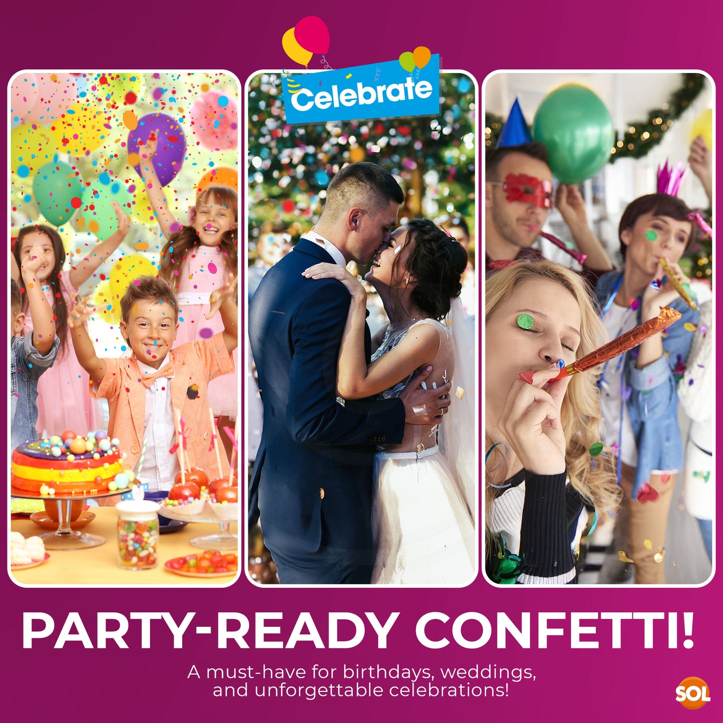 Confetti Cannons Multicolour Biodegradable | Party & Events | 8 Pack