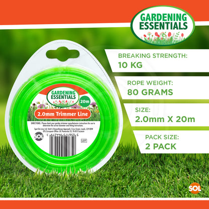 2x20M Garden Strimmer Trimmer Line Cord 1.2mm 1.6mm 2mm Nylon Wire Garden Grass
