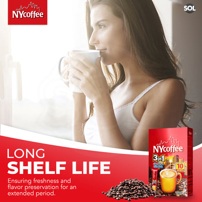 NY Coffee 3 in 1 Instant White with Sugar 100 Sachets Sticks (10x10pk)