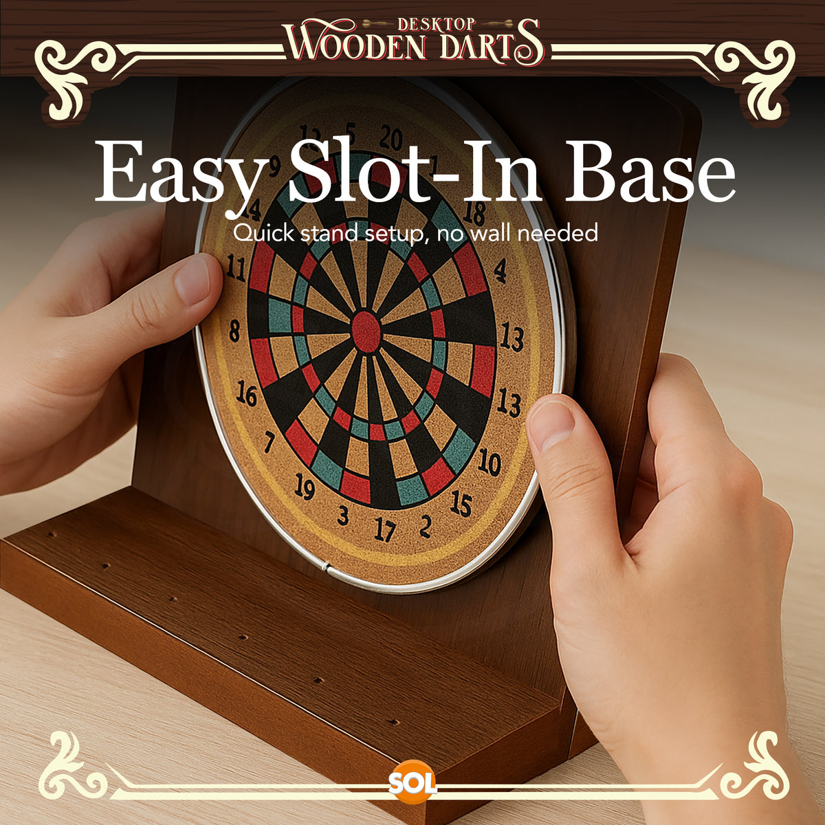 SOL Desktop Wooden Dart Board Set - Compact Tabletop Game for Ages 14+