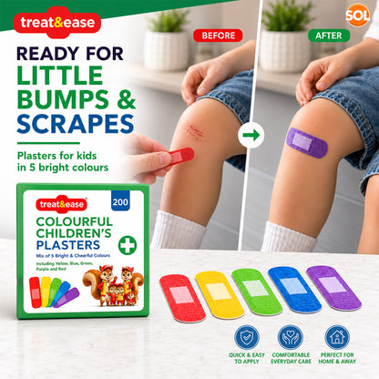 200pk Kids Plasters - Washproof Plasters for Kids Assorted Sizes