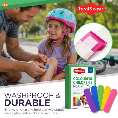 200pk Kids Plasters - Washproof Plasters for Kids Assorted Sizes