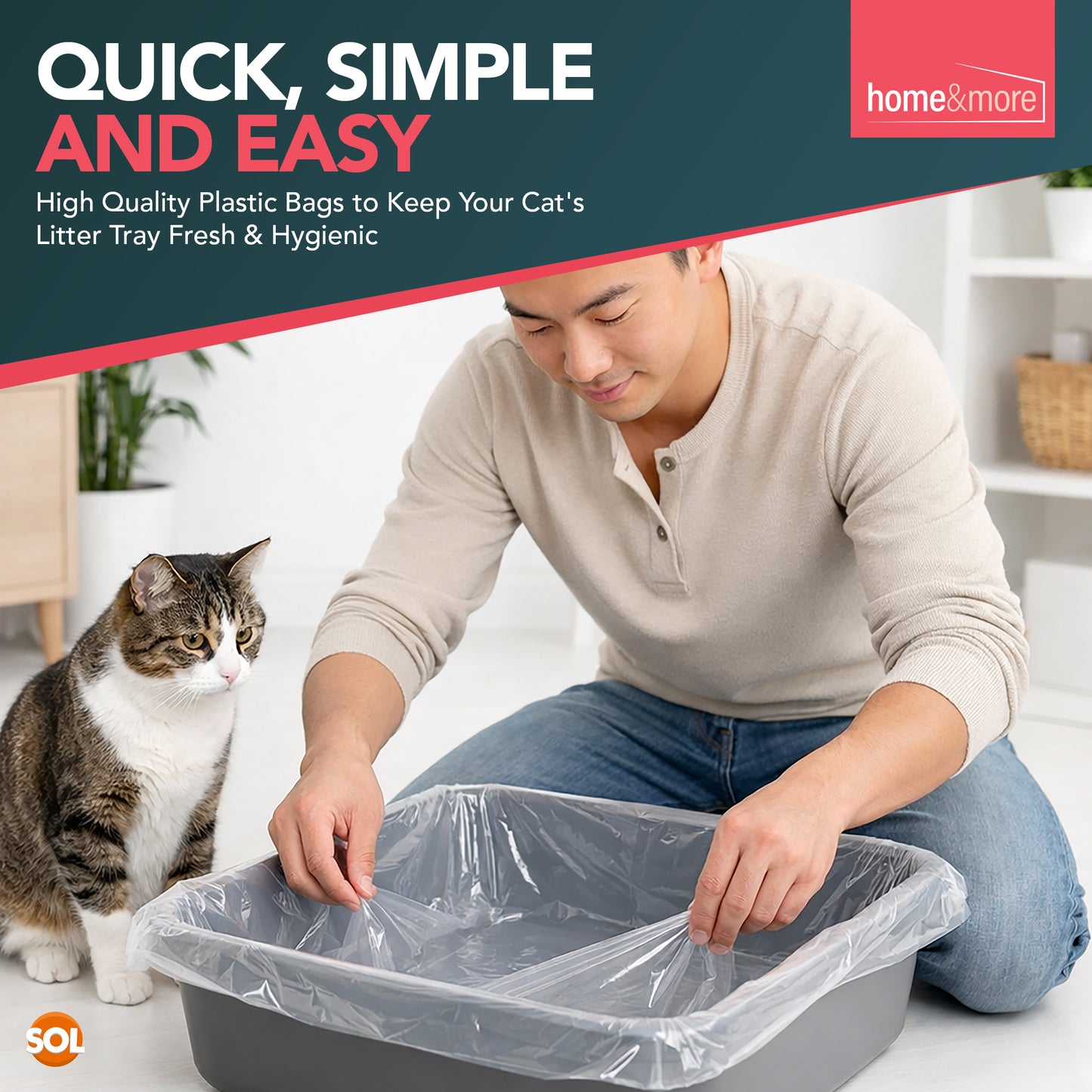 SOL 10pk Extra Large Cat Litter Tray Liners, 56cm X 70cm Thick Leak Proof Litter Bags, Tear-Resistant And Leak Proof Design For Easy Cleanup, Fit To Small To Large Cat Tray, Effortless Setup & Removal