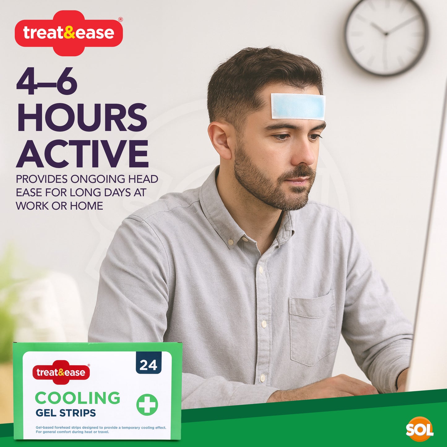 SOL 24pk Migraine Cooling Patches - Soothe Headache Strips