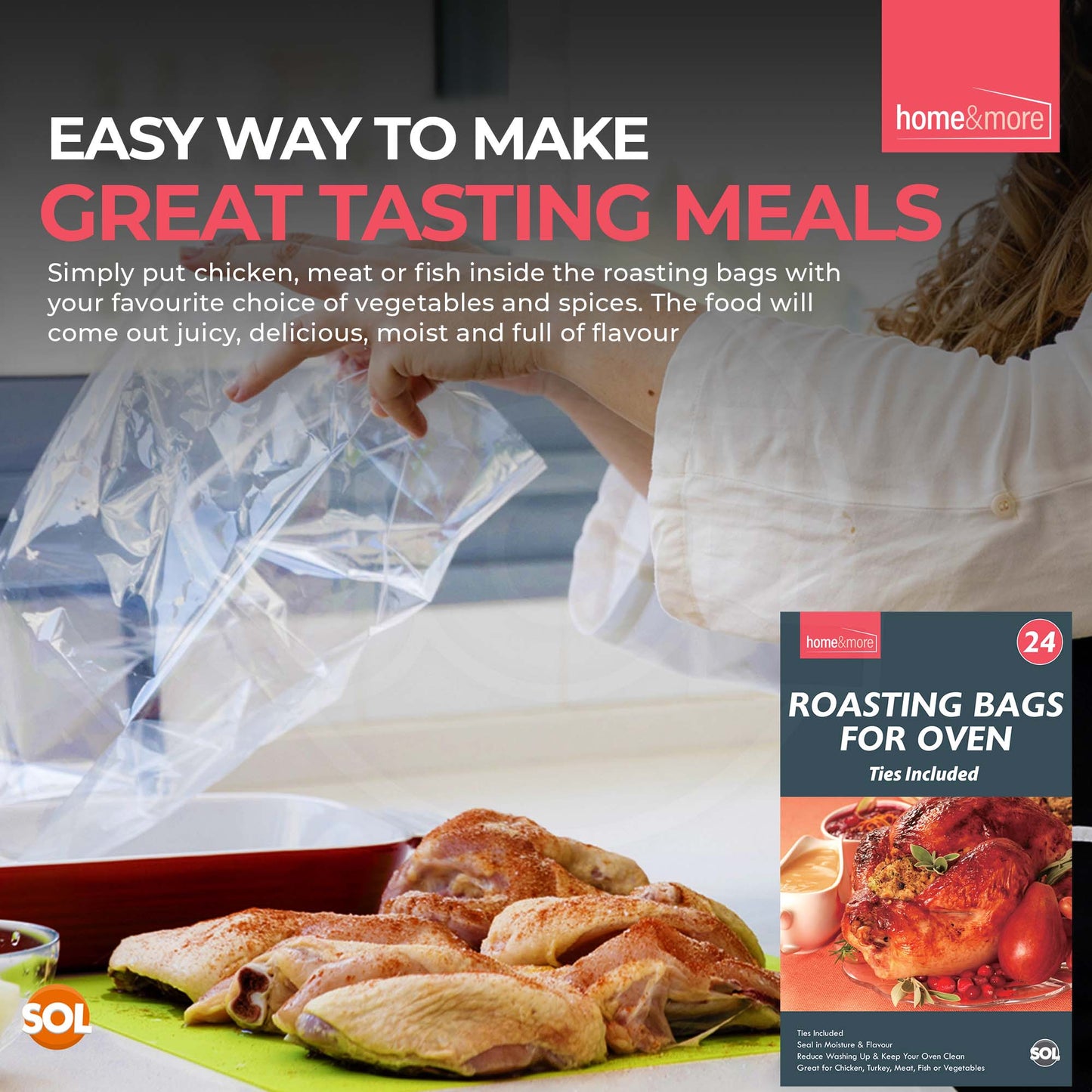 12-48 Large Roasting Bags Chicken Turkey Poultry Meat Fish Oven Cooking 25x38cm