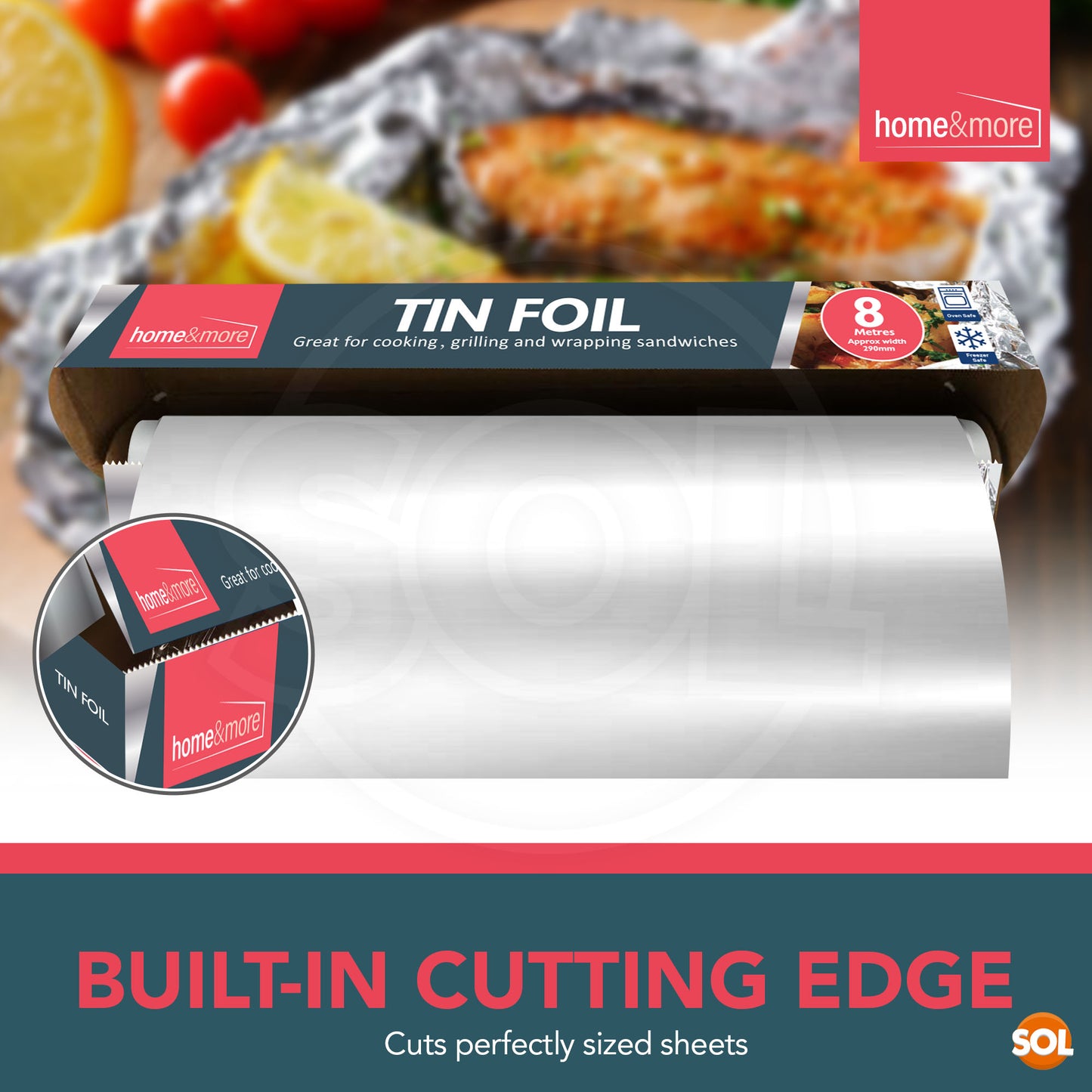 SOL 24pk Tin Foil 192m in Total - 8m x 29cm Large Size - Non-Stick Tin Foil for Wrapping, Grilling, BBQ & Baking – Heavy-Duty Silver Cooking Foil with Cutter
