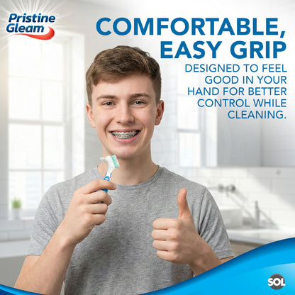SOL 2pk Denture Brush – Dual Angled Heads with Soft Bristles for Hard-to-Reach Areas, Ideal Oral Hygiene Solution for False Teeth and Oral Appliance, Comfortable, Non-Slip Grip Handle Retainer Cleaner