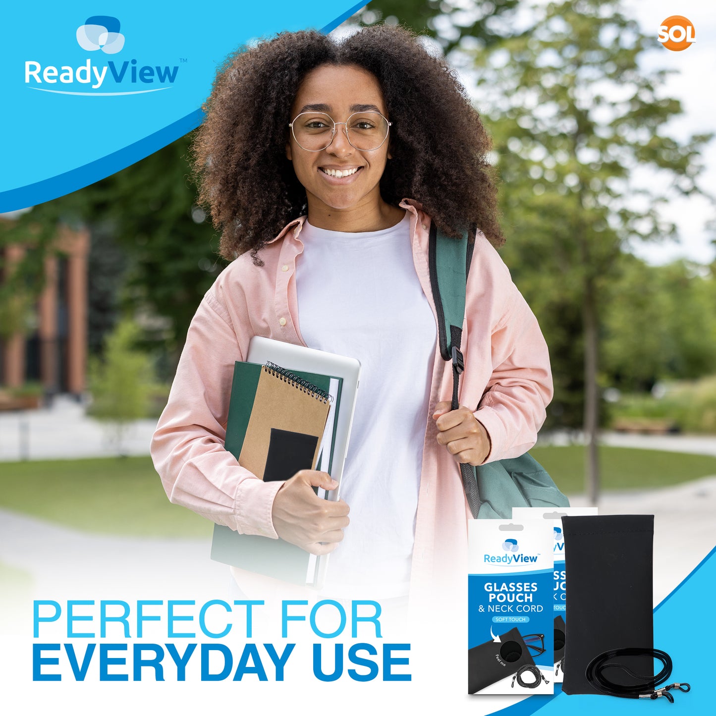 SOL 1pk Sunglasses Pouch & Cord, Soft Glasses Case for Men & Women Sunglasses Protective Glass Bag for Eyewear, Stylish & Durable Soft Pouch as Glasses Pouch & Cord Sticker