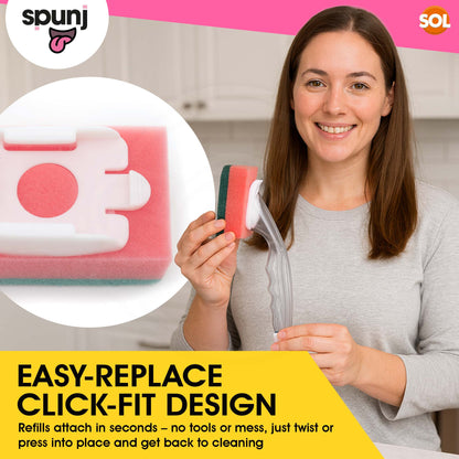 spunj 2 Pack Sponge with Liquid Handle Bundled with 6x Refill Heads - Liquid Handle Sponge for Super Fun Easy Cleaning and Dishwashing, Built in Soap Dispenser & Replaceable Heads