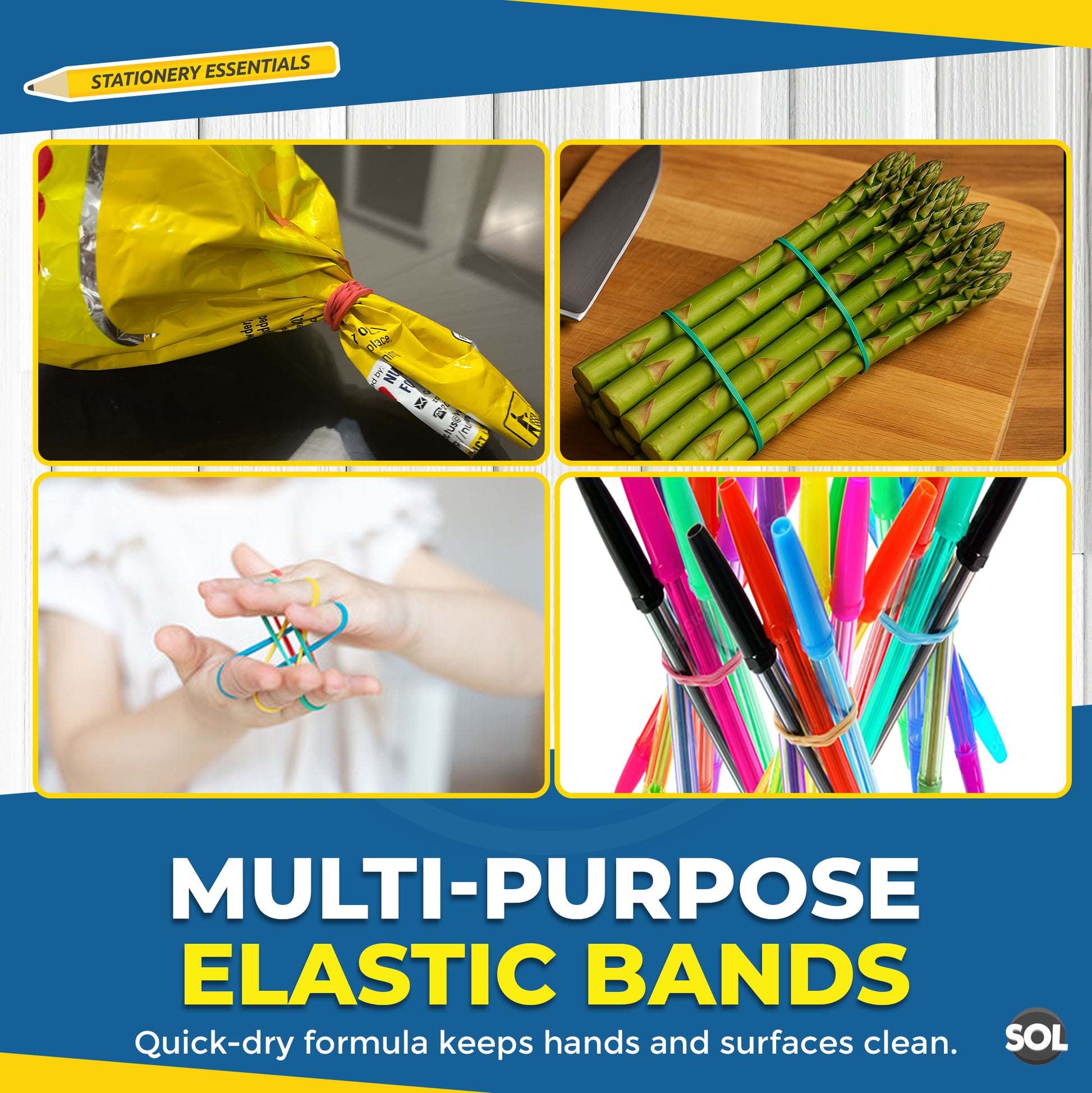 Strong Elastic Rubber Bands | Assorted Colours Home School Office | 400 Pack