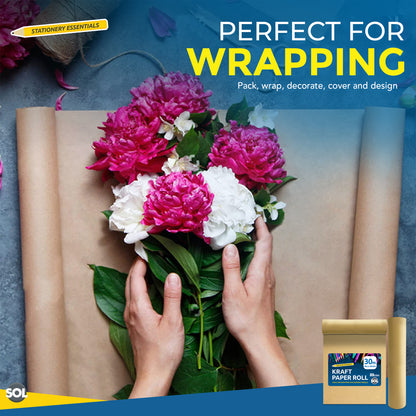 SOL 30m Brown Kraft Paper Roll 40cm Wide - 80gsm Strong Wrapping Paper