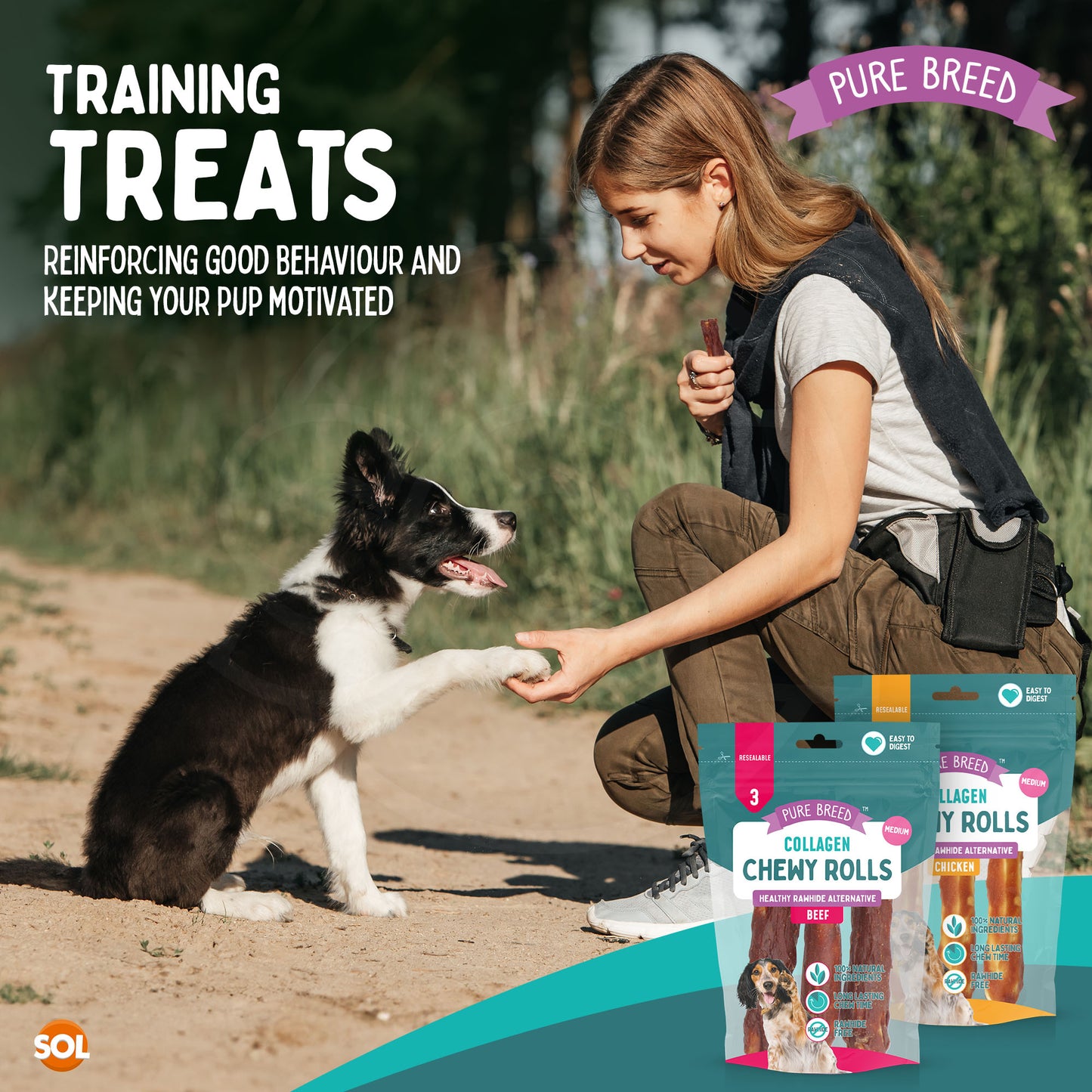 SOL 12pk Medium Collagen Chewy Rolls - Beef and Chicken Dog Chews