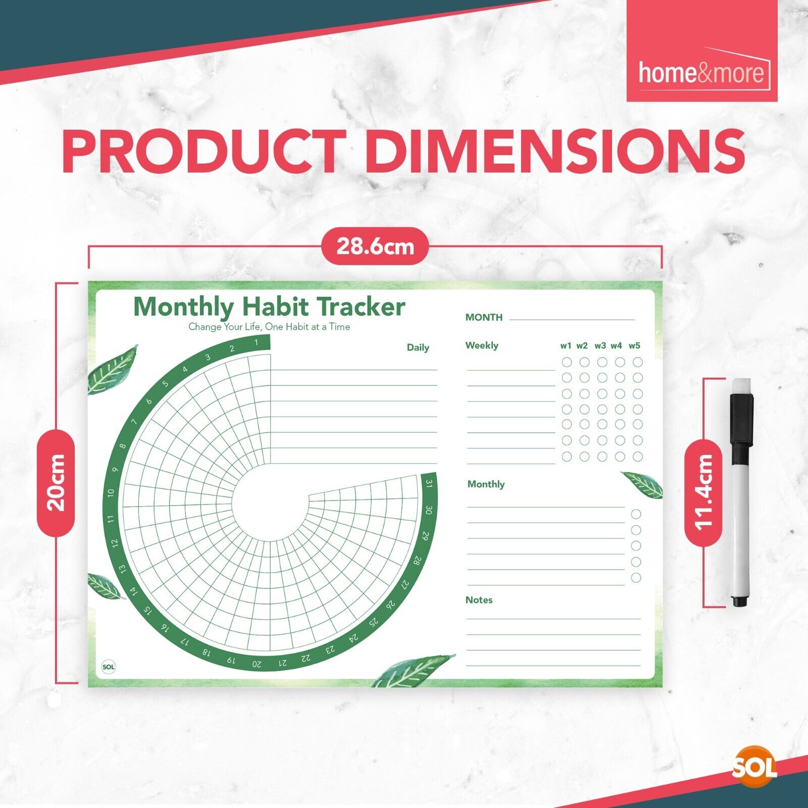 2X Magnetic Habit Tracker A4 Daily Weekly Monthly Planner To Do List + Wipe Pens