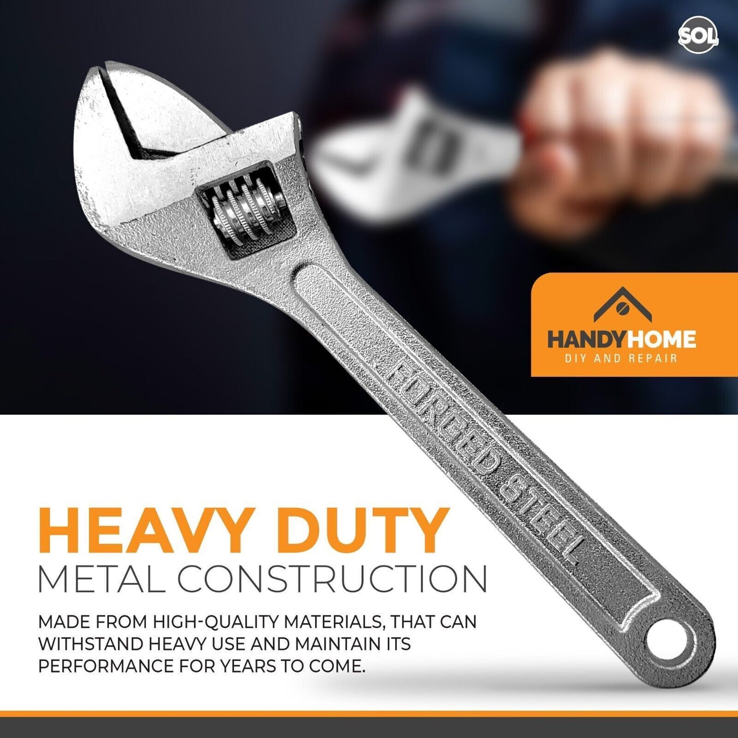 Adjustable Wrench Spanner 8" 200mm | Heavy Duty Wrenches Tool 0-24mm Opening Jaw