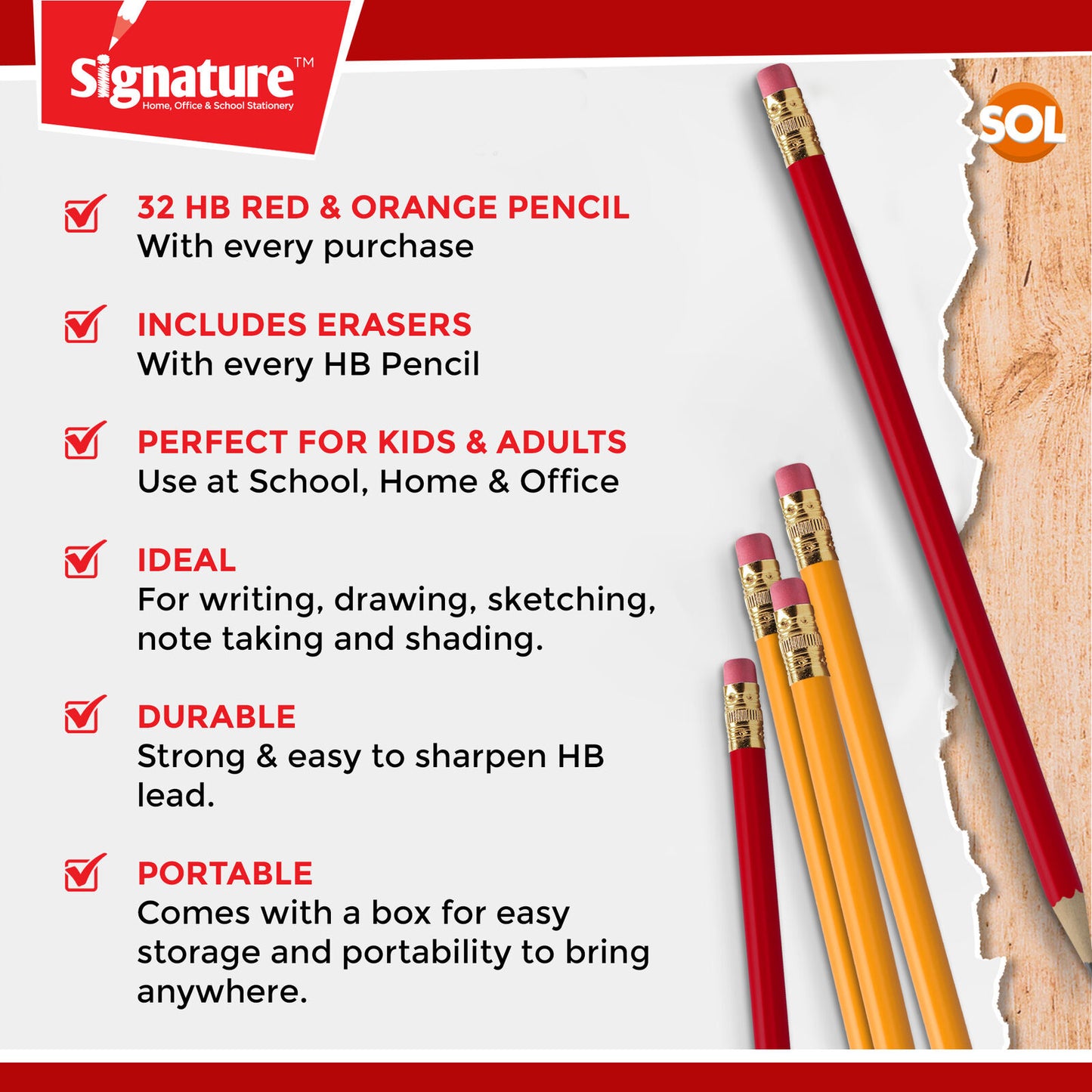 16-96 Strong HB Pencils with Eraser Rubber Tips Office School Drawing Art Craft