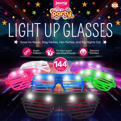 48-144 Flashing Party Glasses | LED Light Up Glow Neon Shutter Shades Disco Rave