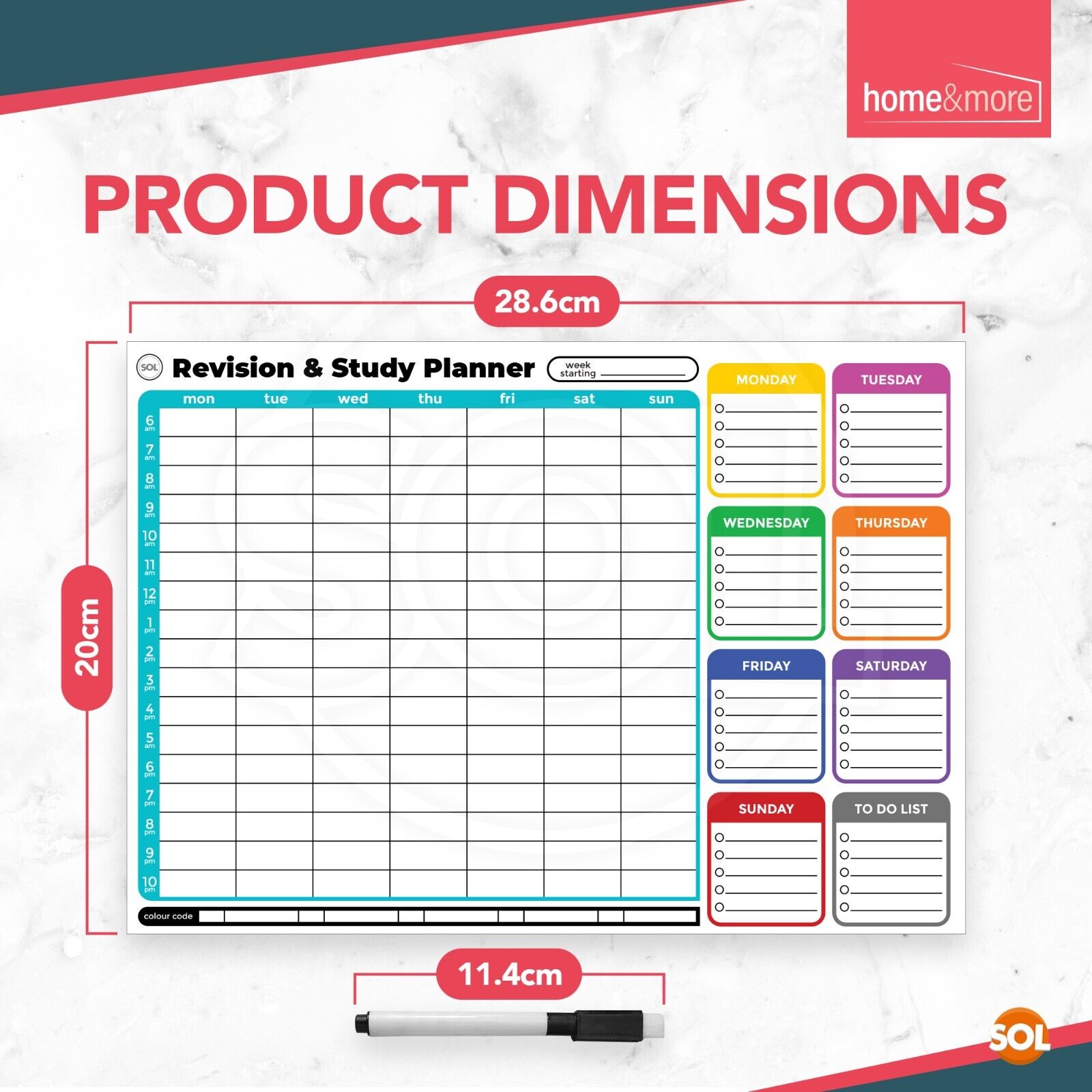 2pk Magnetic Study Planner Weekly Daily Hourly Revision Tracker + Dry Wipe Pens