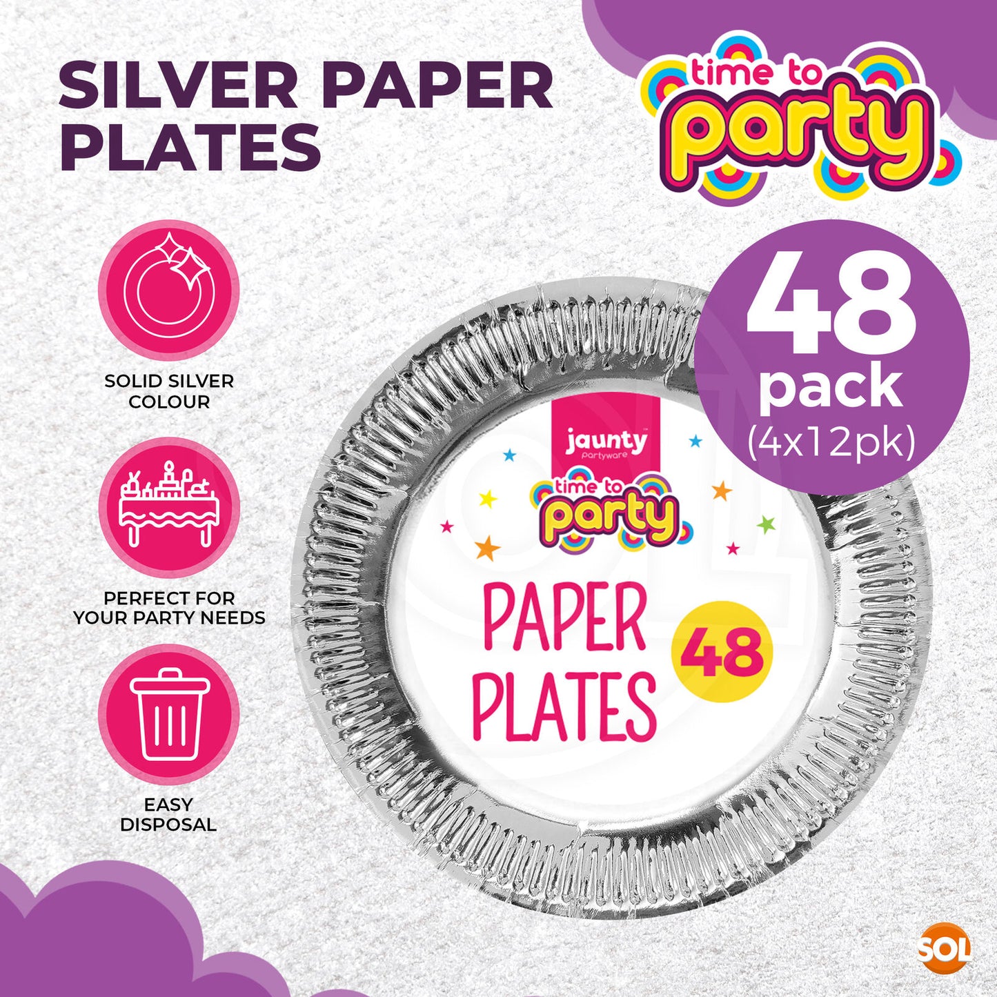 12-48pk Gold Silver Paper Plates 9 Inch Round Disposable Party Tableware Events