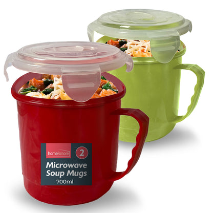 2 Microwave Soup Mug 700ml Food Porridge Bowl Cup Container Airtight Clip Lock
