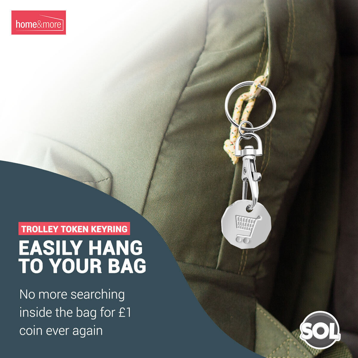 6 Trolley Coin Keyring Removable Supermarket £1 Pound Shopping Cart Token Holder