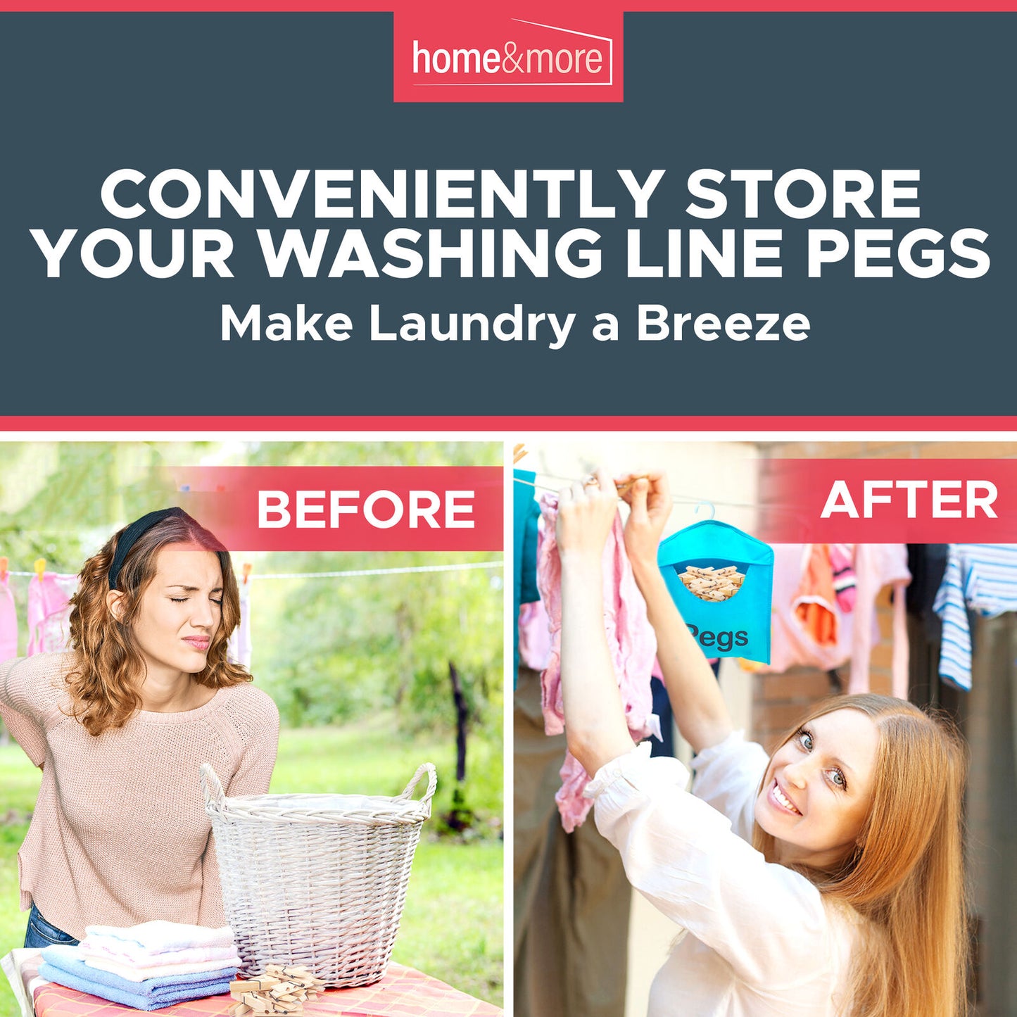 Fabric Clothes Peg Bag with Hanger | Laundry Storage | 2 Pack