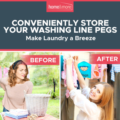 Fabric Clothes Peg Bag with Hanger | Laundry Storage | 2 Pack