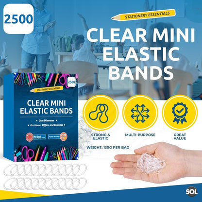 2500pk Clear Small Elastic Hair Bands | Mini Rubber Girl Braids Braiding Plaits